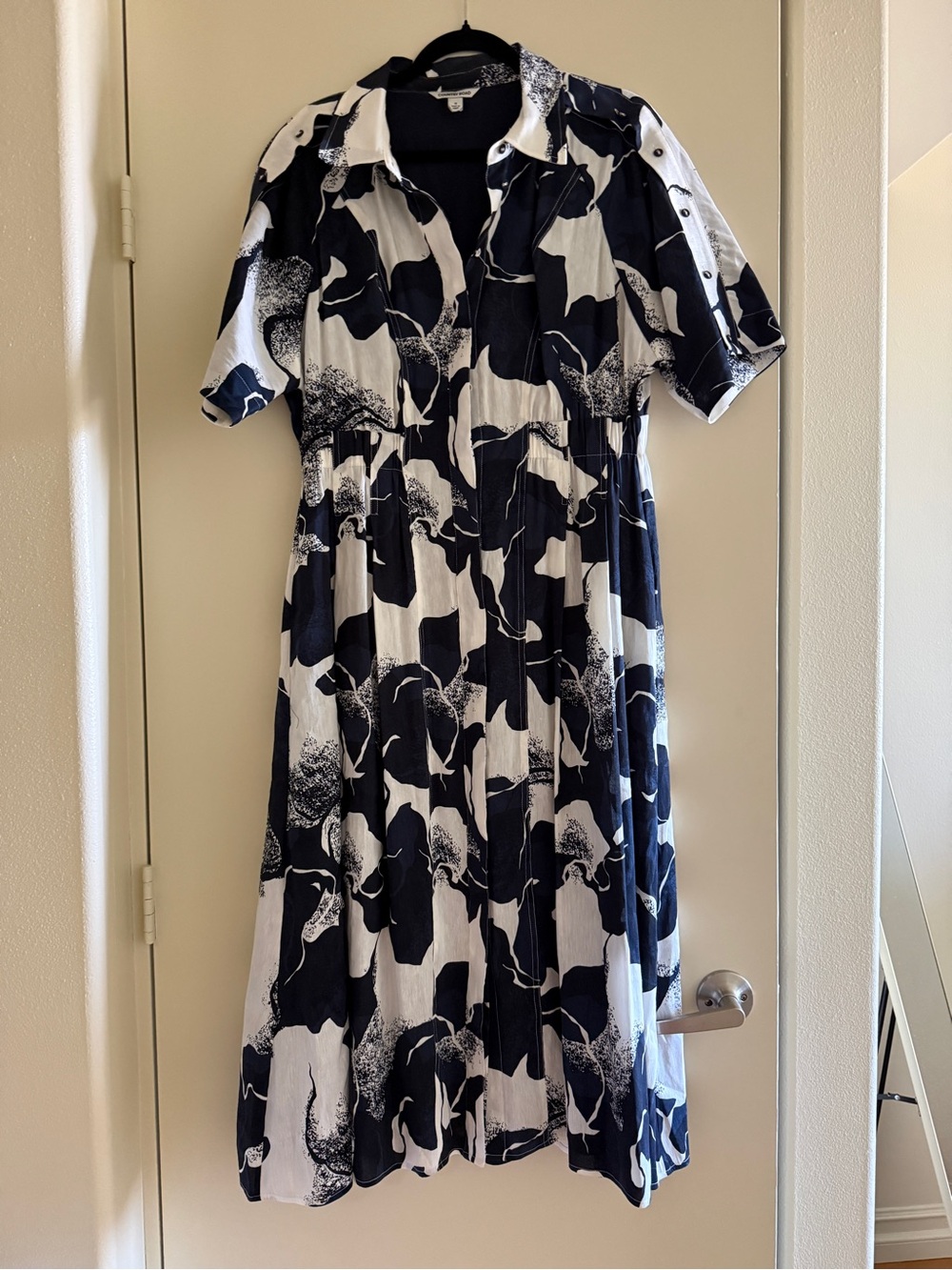 Country Road Navy and White Abstract Midi Shirt Dress